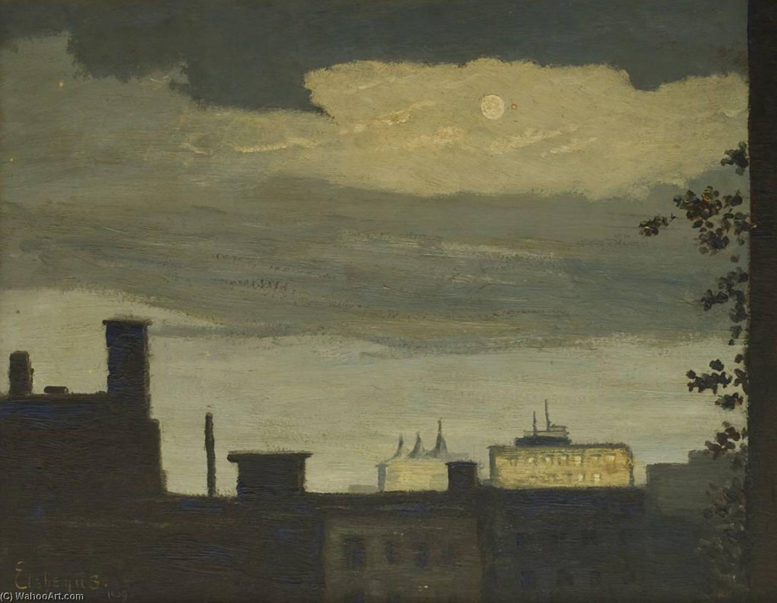 Rooftops At Moonrise — Louis Michel Eilshemius