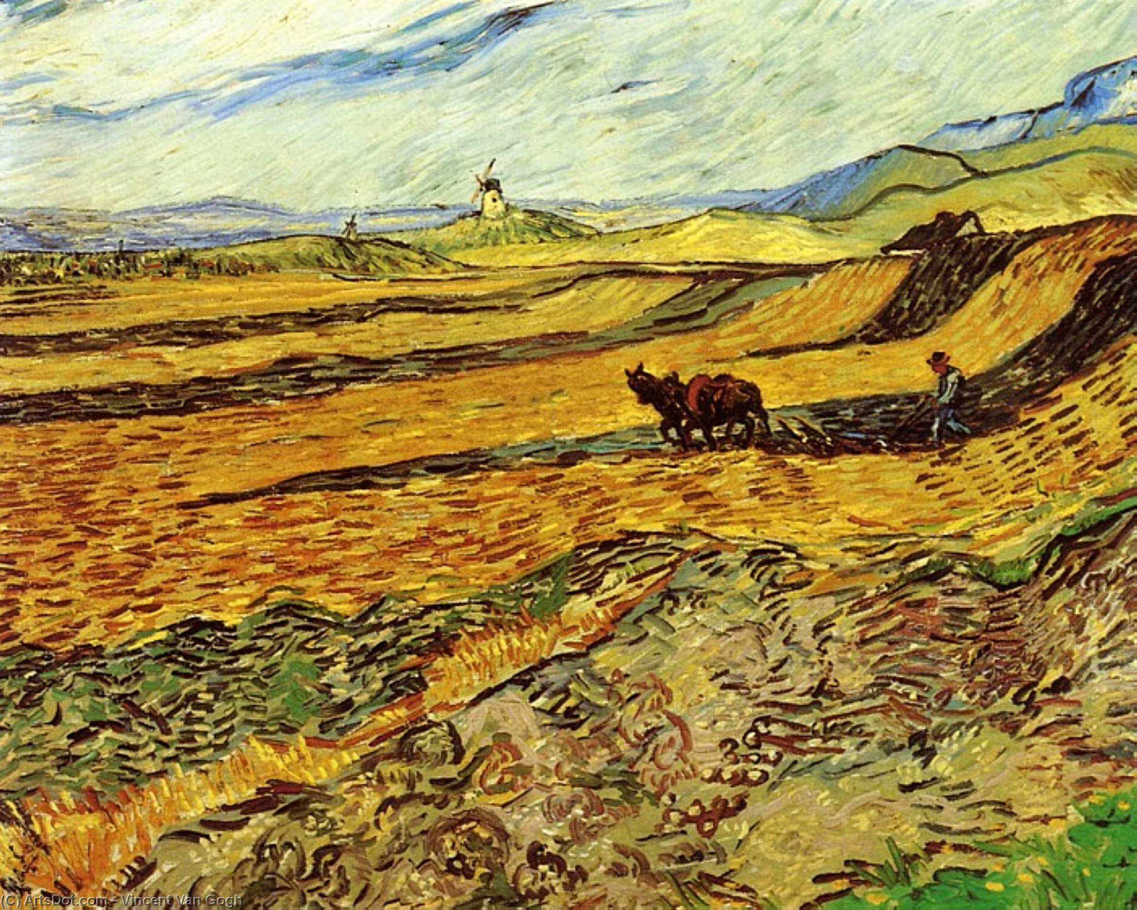 Field And Ploughman And Mill — Vincent Willem Van Gogh