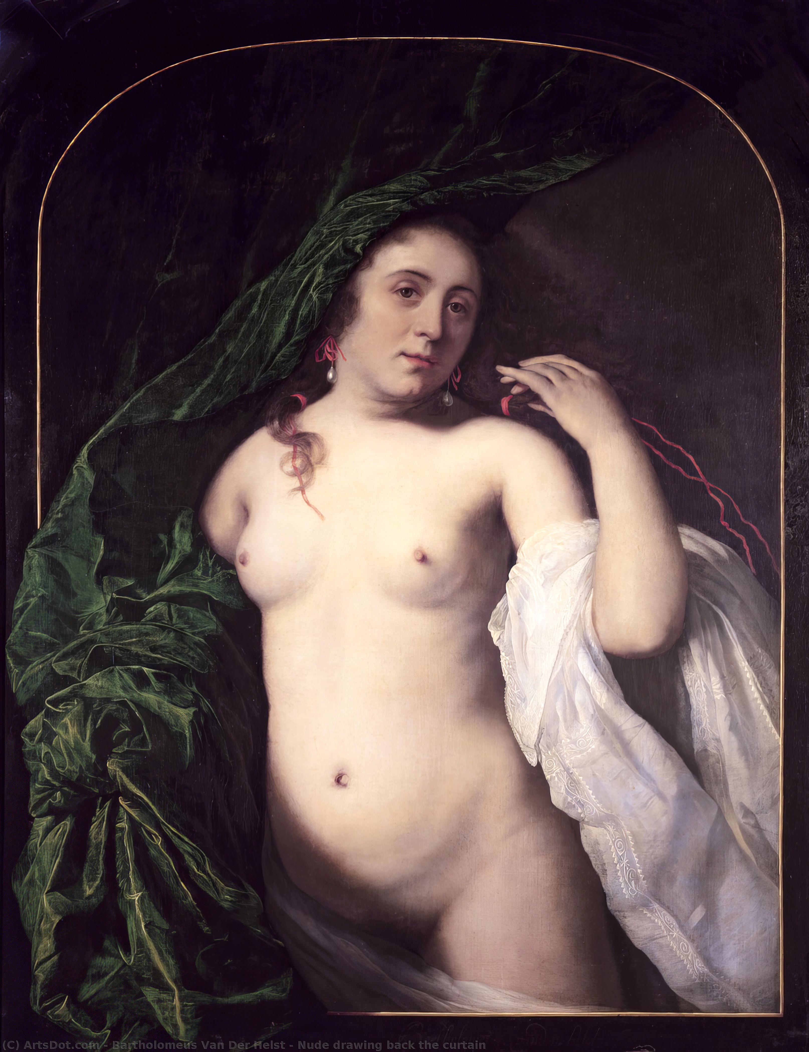 Nude Drawing Back The Curtain — Bartholomeus Van Der Helst