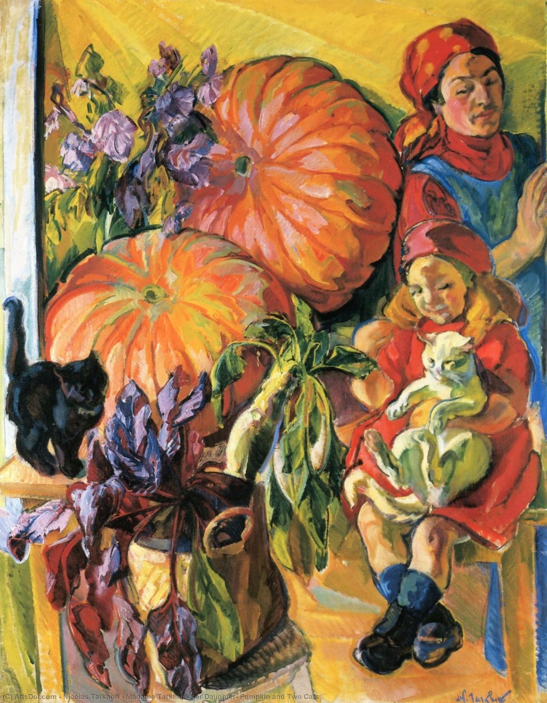 Madame Tarkhoff, Her Daughter, Pumpkin And Two Cats — Nicolas Tarkhoff
