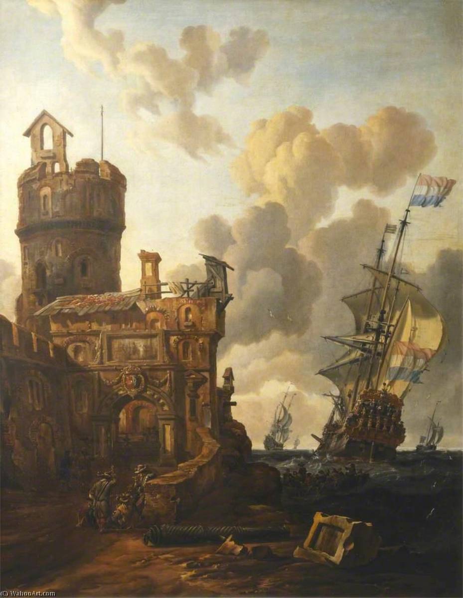 A Dutch Ship Passing A Fort — Abraham Storck (sturckenburch)