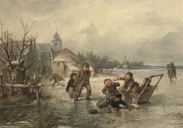 Children Playing On The Ice — Johan Mari Henri Ten Kate