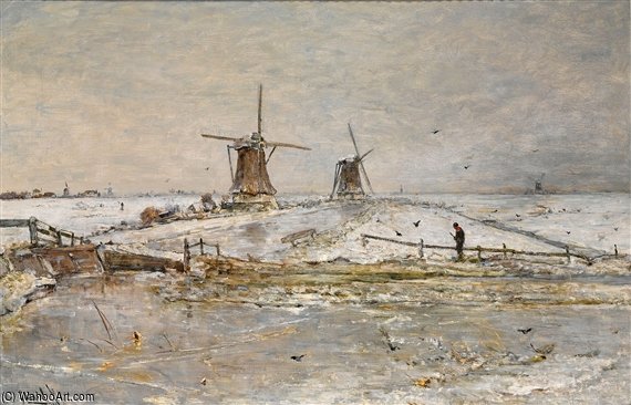 Snow Covered Windmills Near Overschie — Paul Joseph Constantine Gabriel