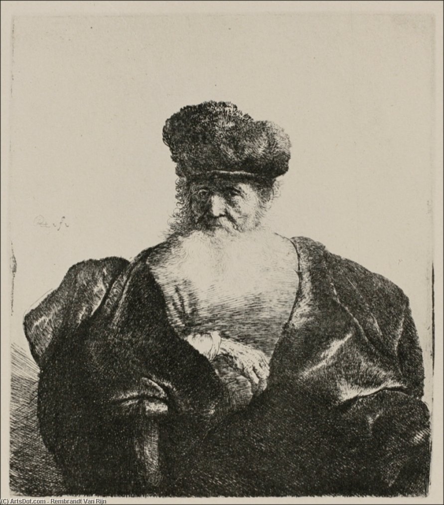An Old Man With A White Beard And A Fur Cap — Rembrandt Van Rijn