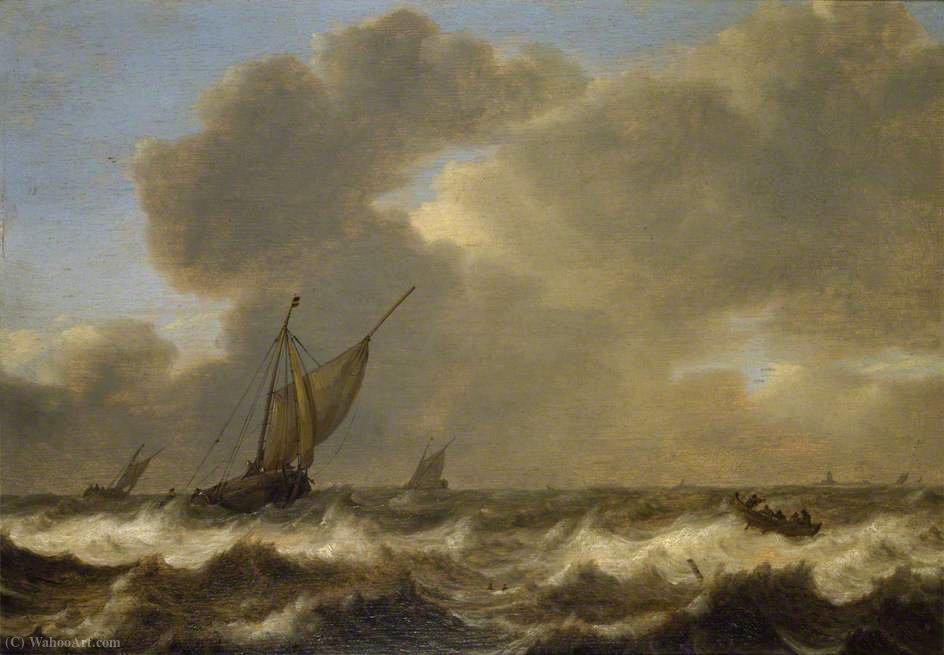 Three 'damloopers' In A Fresh Breeze — Jan Porcellis