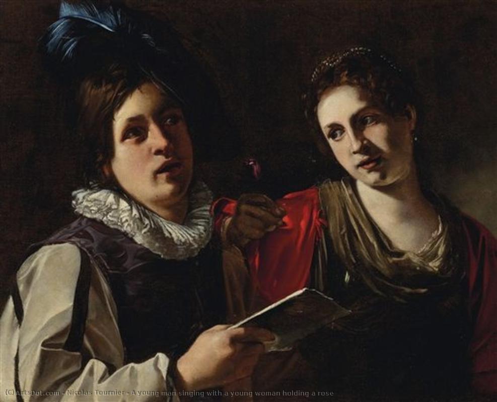A Young Man Singing With A Young Woman Holding A Rose — Nicolas Tournier