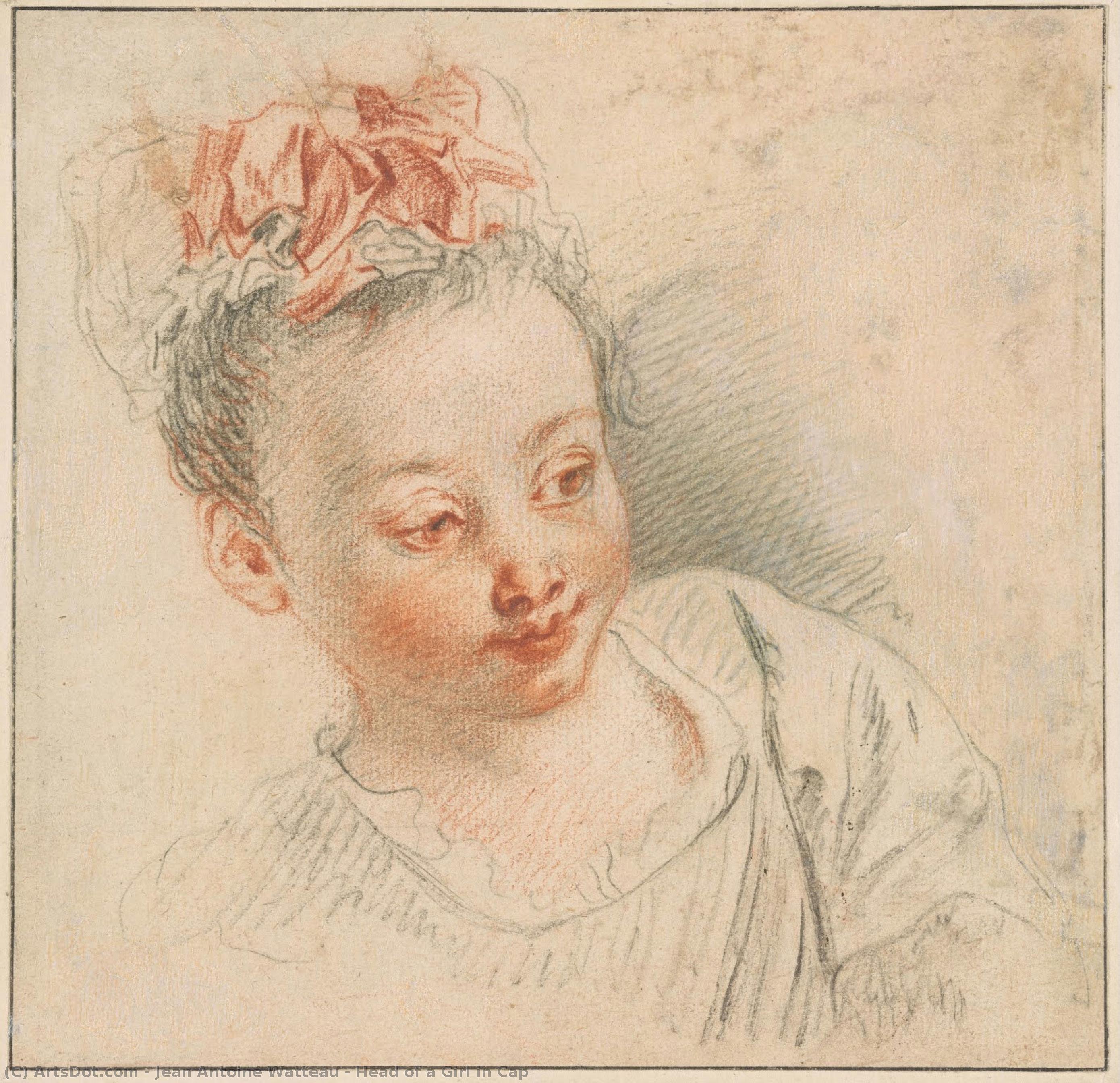 Head Of A Girl In Cap — Jean-antoine Watteau