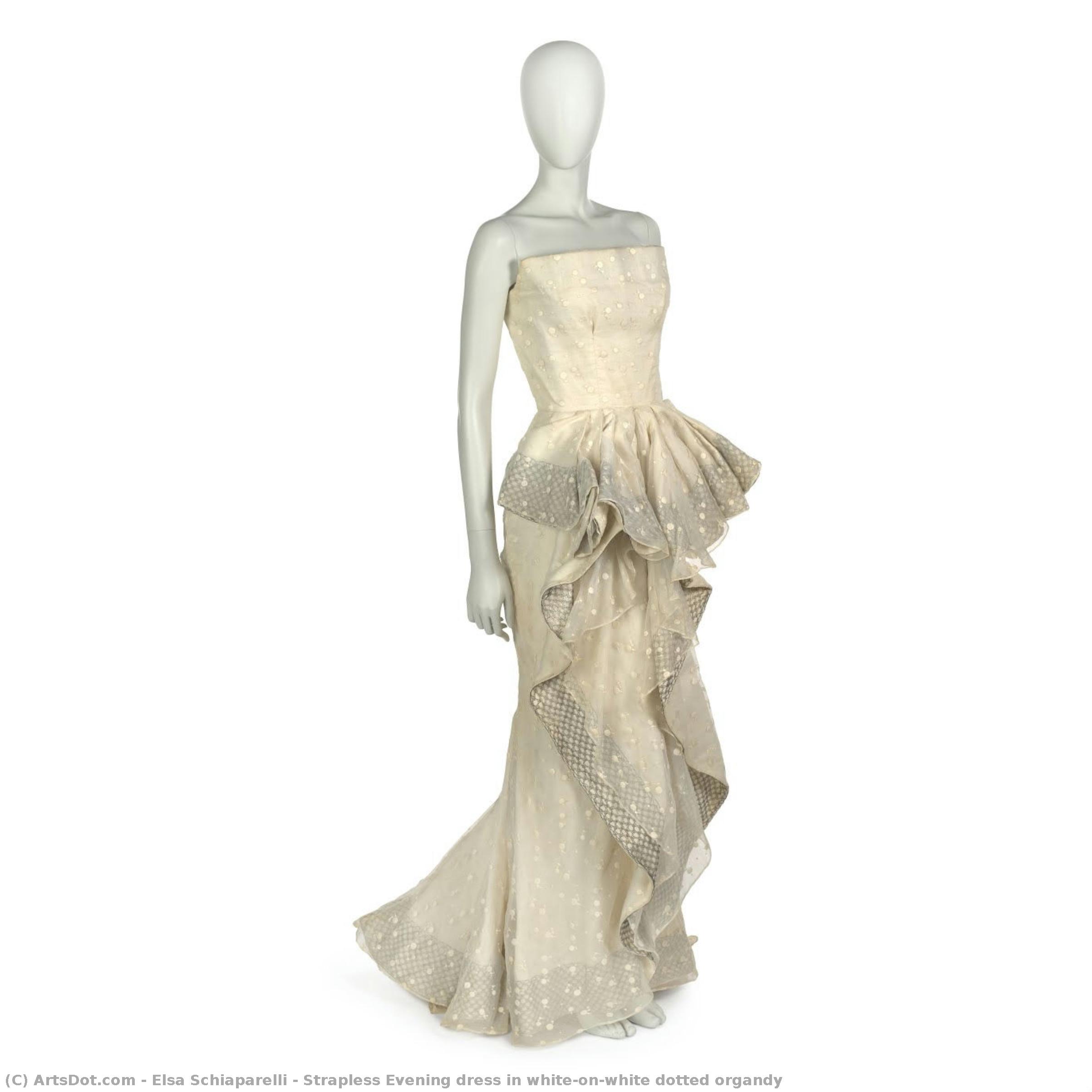 Strapless Evening Dress In White-on-white Dotted Organdy — Elsa Schiaparelli
