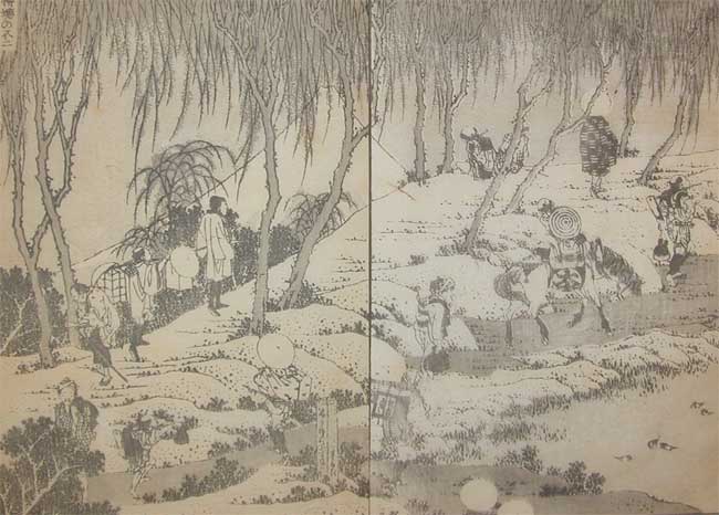 Fuji Over A Willow Bank — Katsushika Hokusai