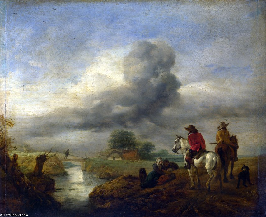 Two Vedettes On The Watch By A Stream — Philips Wouwerman