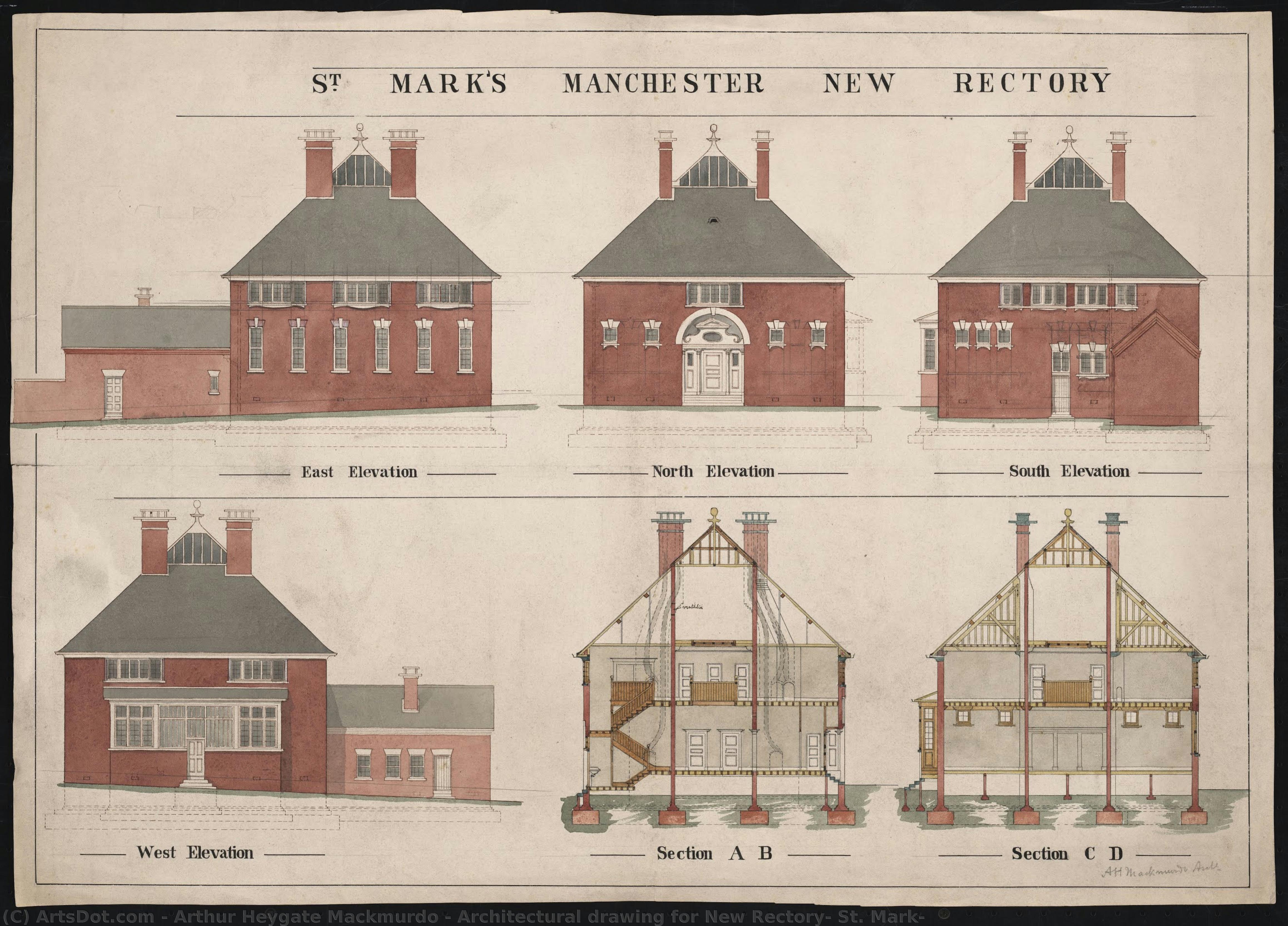 Architectural Drawing For New Rectory, St. Mark — Arthur Heygate Mackmurdo