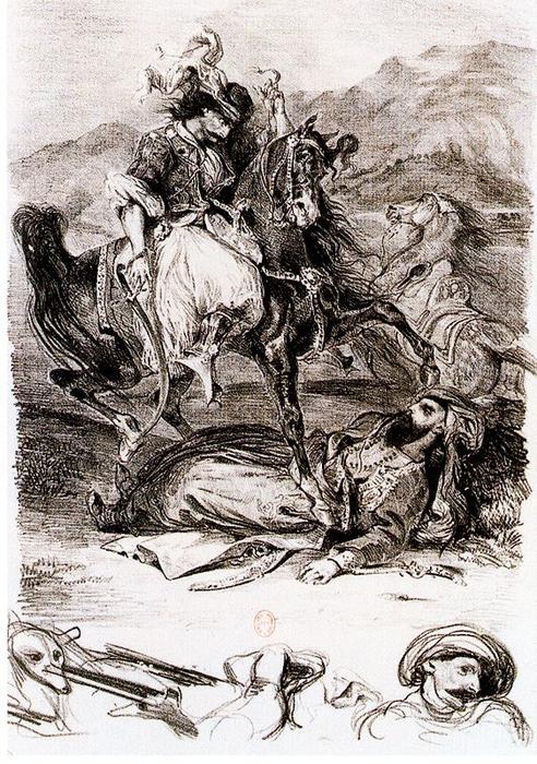 El Combate De Giaur Con El Pachá — Eugène Delacroix
