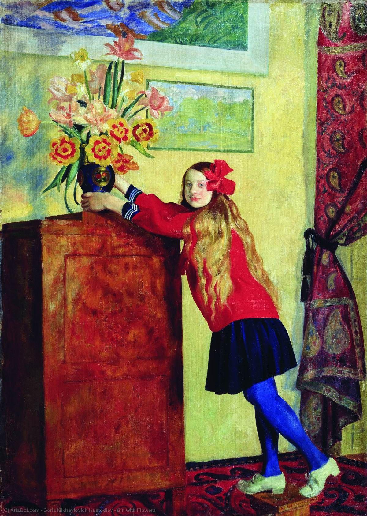 Girl With Flowers — Boris Mikhailovich Kustodiev