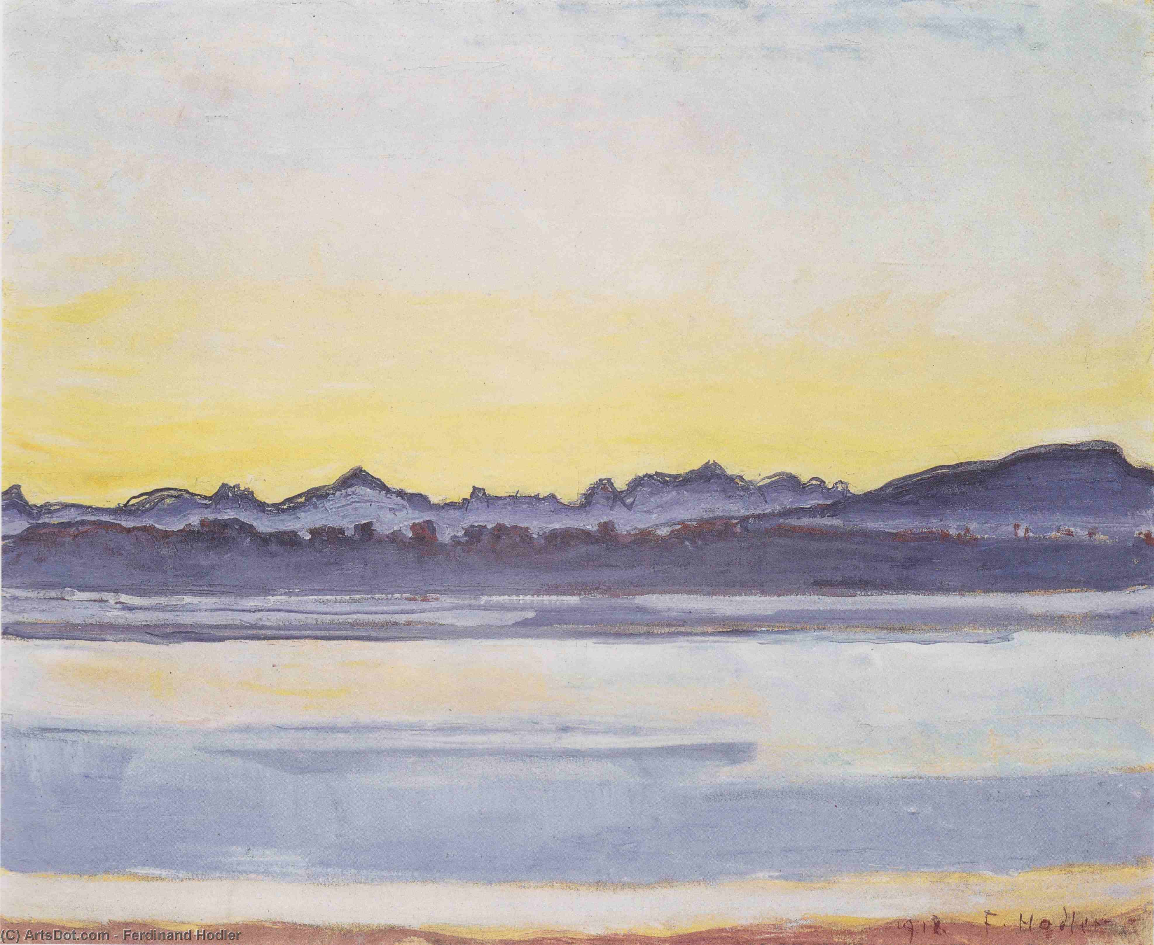 Lake Geneva With Mont Blanc Before Sunrise — Ferdinand Hodler