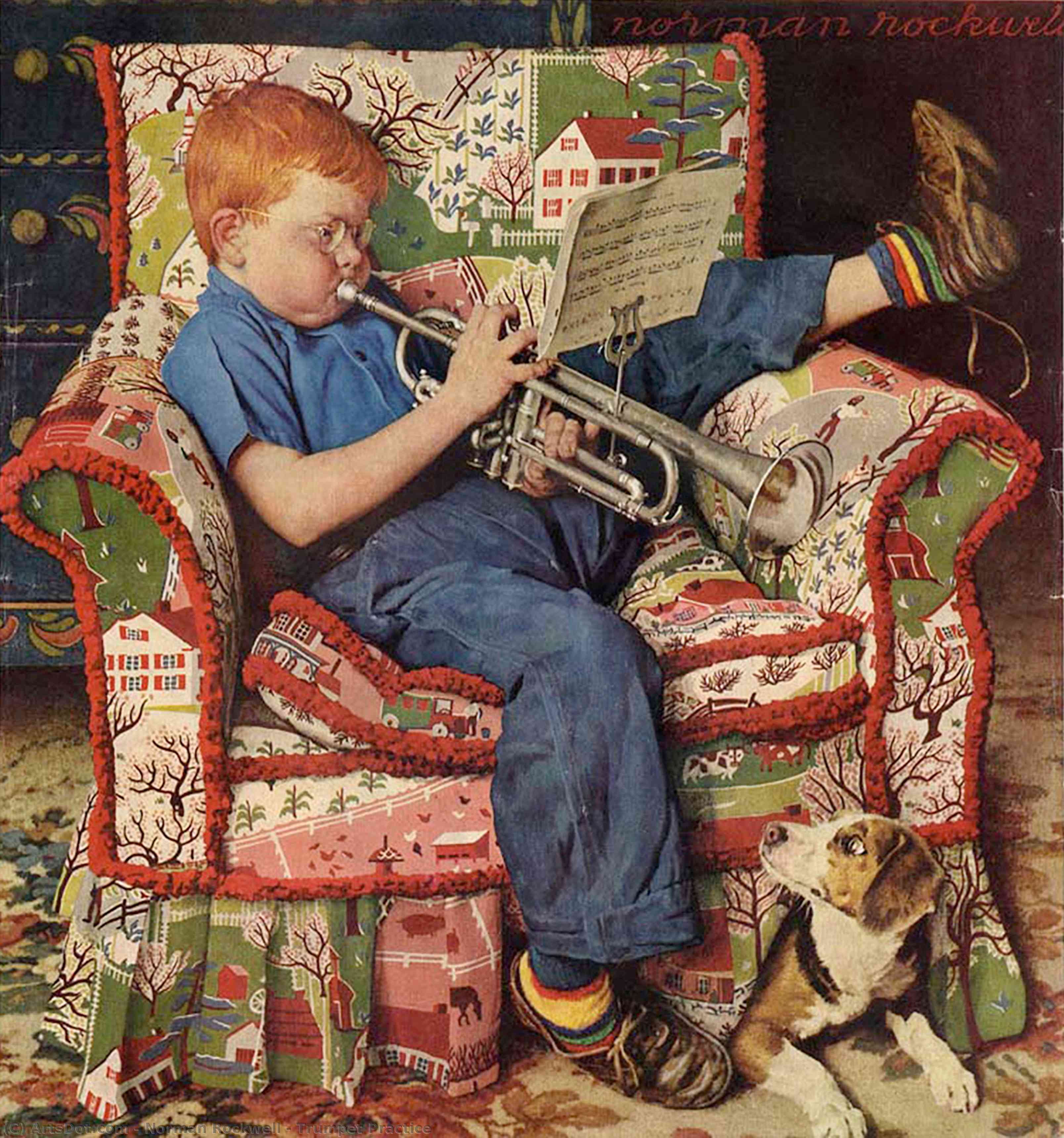 Trumpet Practice — Norman Rockwell