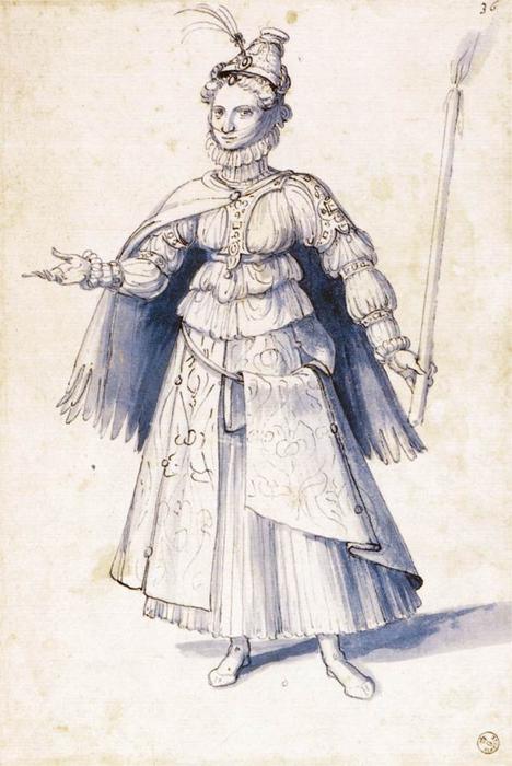Costume Drawing Of A Woman Bearing A Torch — Giuseppe Arcimboldo