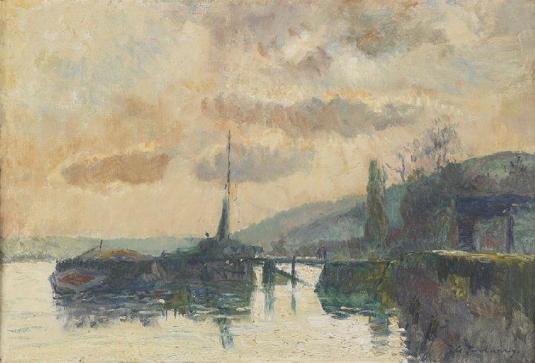 Bateaux À L'appontement De Dieppedalle — Albert-charles Lebourg
