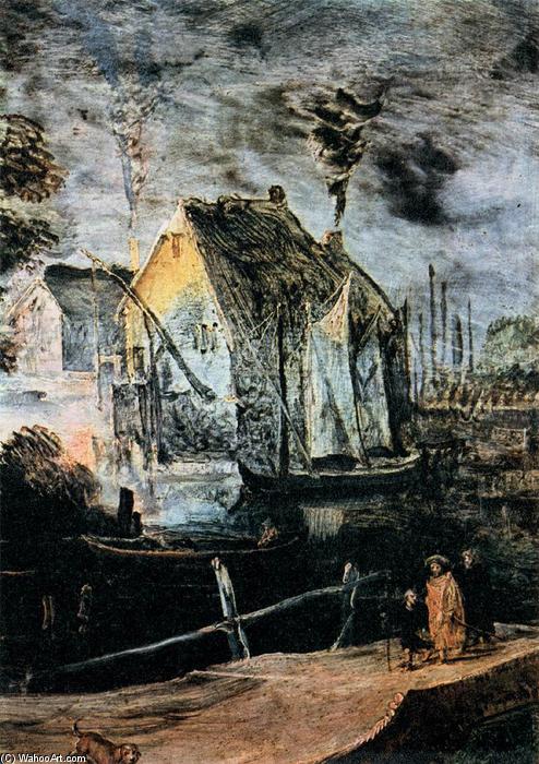 Village At Full Moon (detail) — Joos De Momper