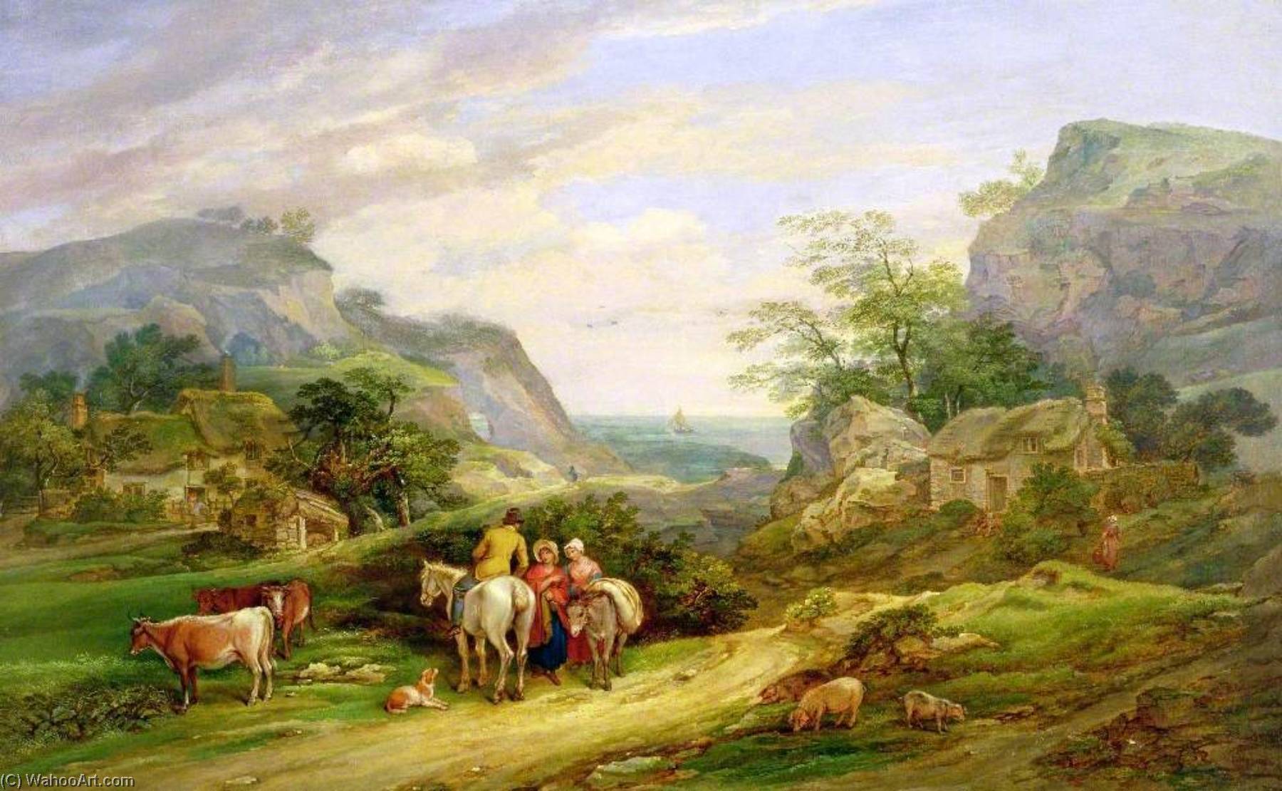 Landscape With Figures And Cattle, Sea In The Distance — James Leakey