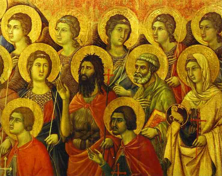 Maestó (front, Central Panel, Detail), Angels And Saints — Duccio Di Buoninsegna