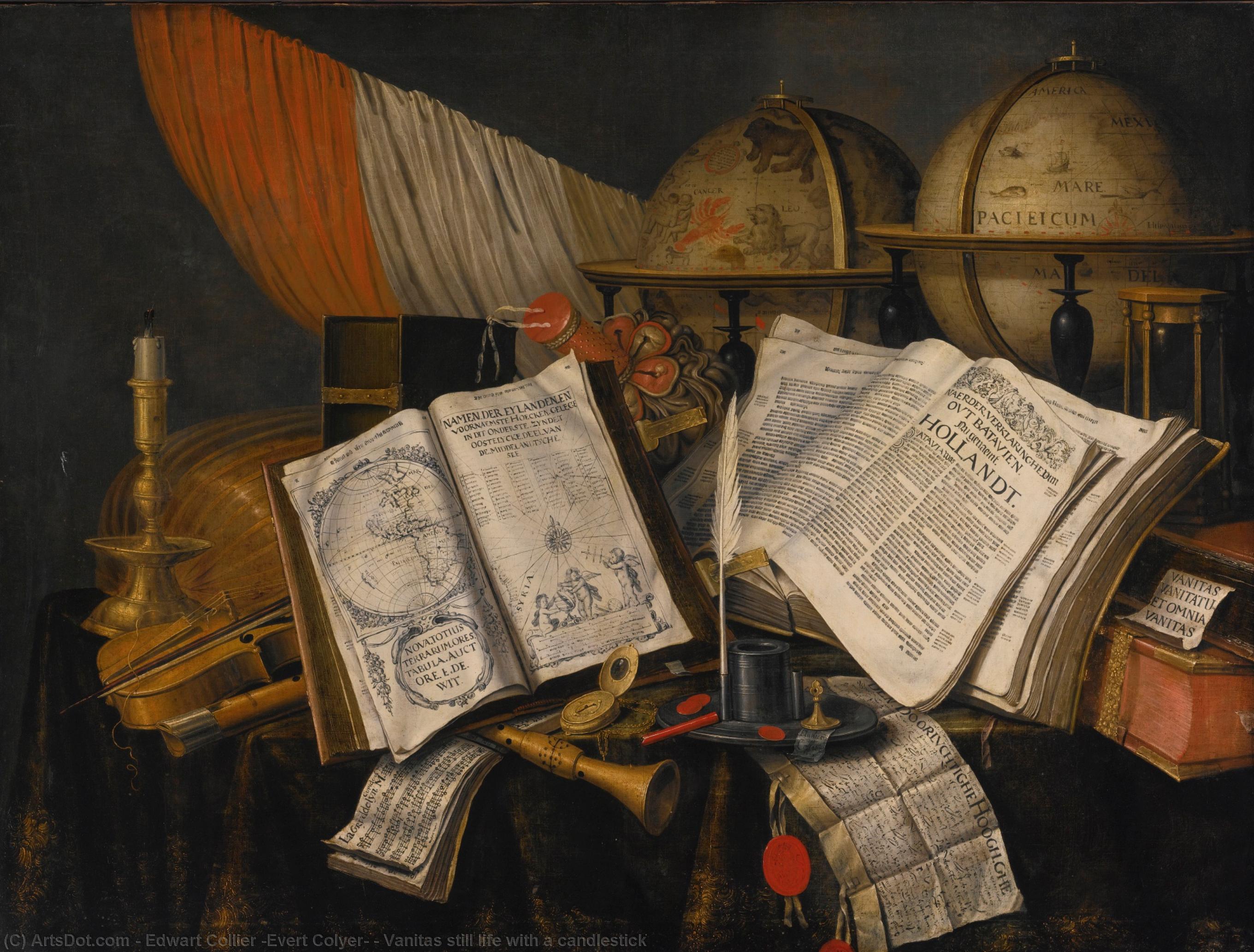 Vanitas Still Life With A Candlestick — Edwart Collier (evert Colyer)