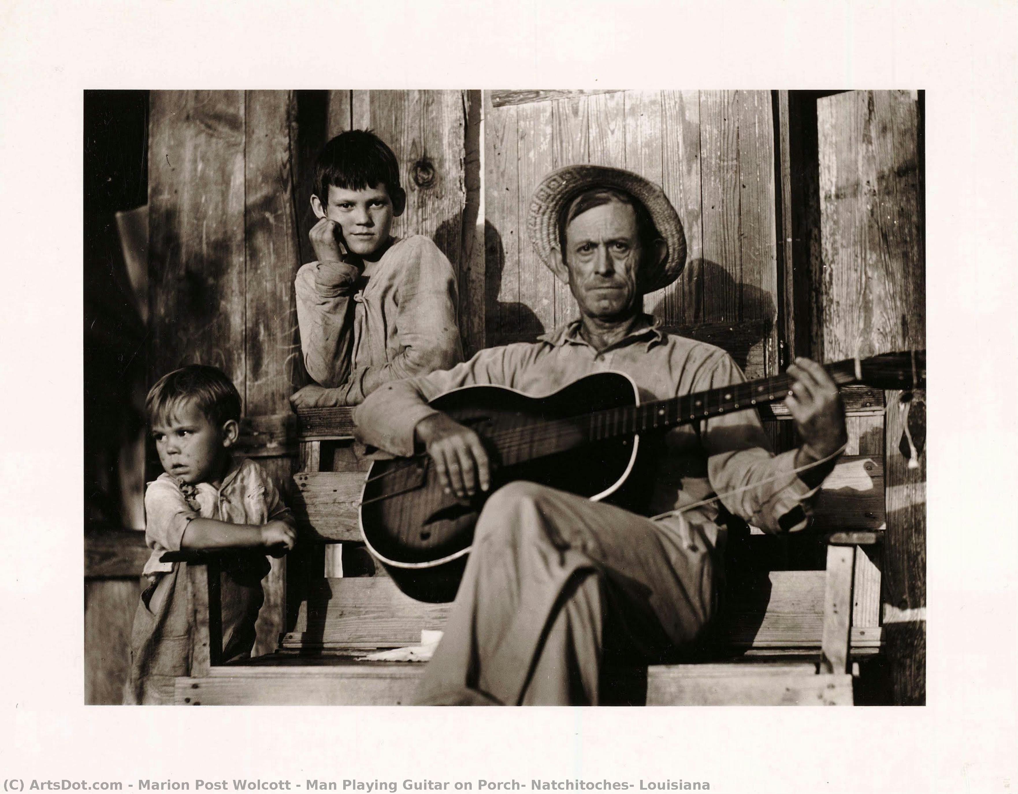 Man Playing Guitar On Porch, Natchitoches, Louisiana — Marion Post Wolcott