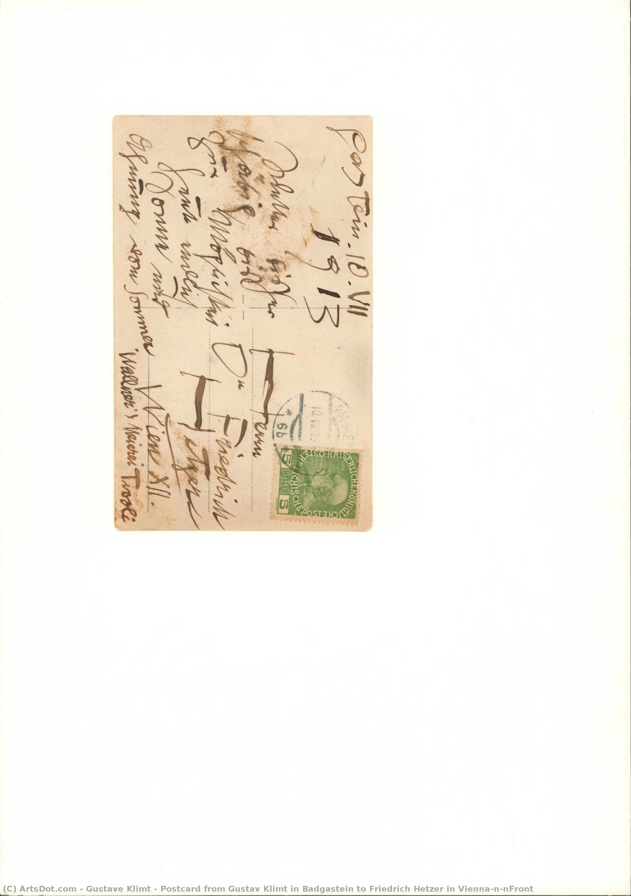Postcard From Gustav Klimt In Badgastein To Friedrich Hetzer In Vienna\n\nfront — Gustav Klimt