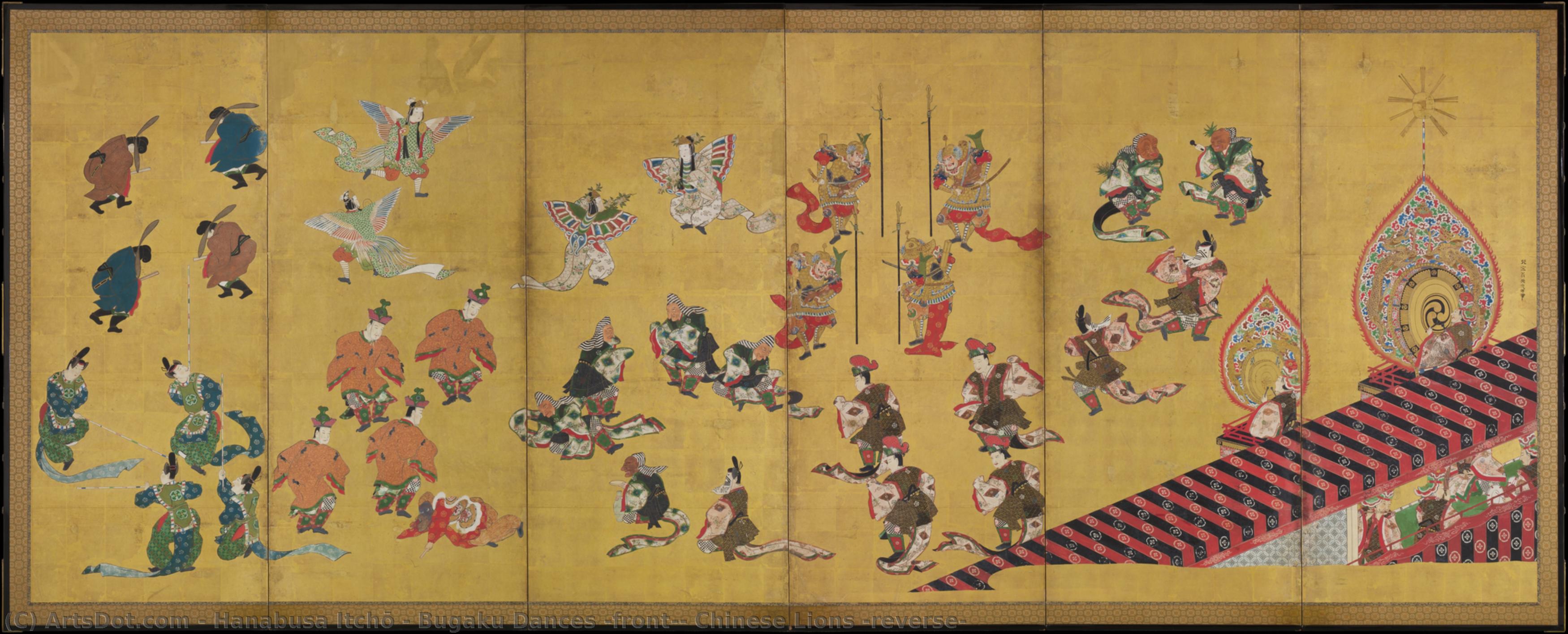 Bugaku Dances (front); Chinese Lions (reverse) — Hanabusa Itchō
