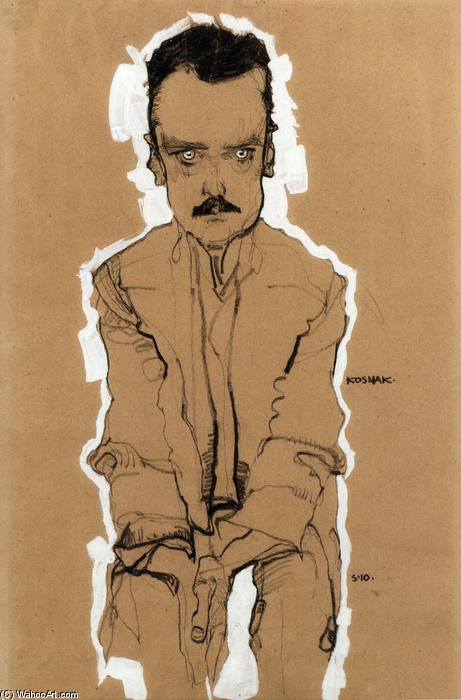 Portrait Of Eduard Kosmack, Frontal, With Clasped Hands — Egon Schiele