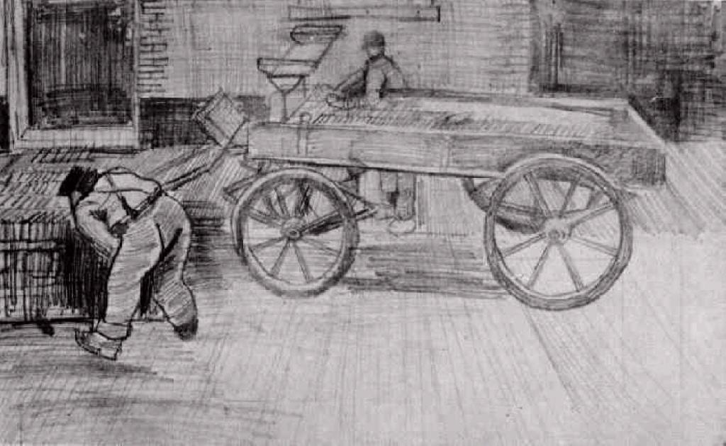 Two Men With A Four-wheeled Wagon — Vincent Willem Van Gogh