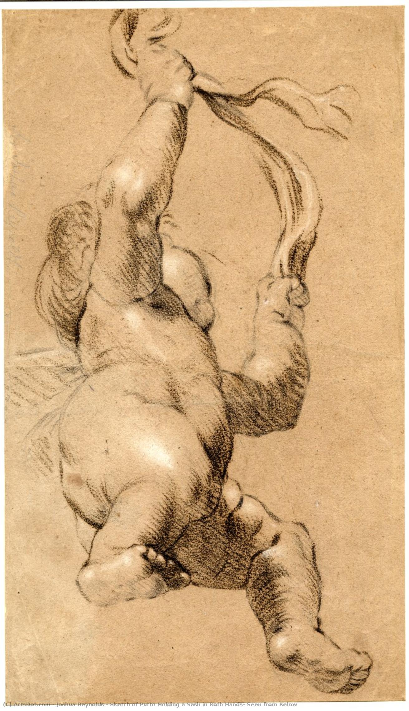 Sketch Of Putto Holding A Sash In Both Hands, Seen From Below — Sir Joshua Reynolds