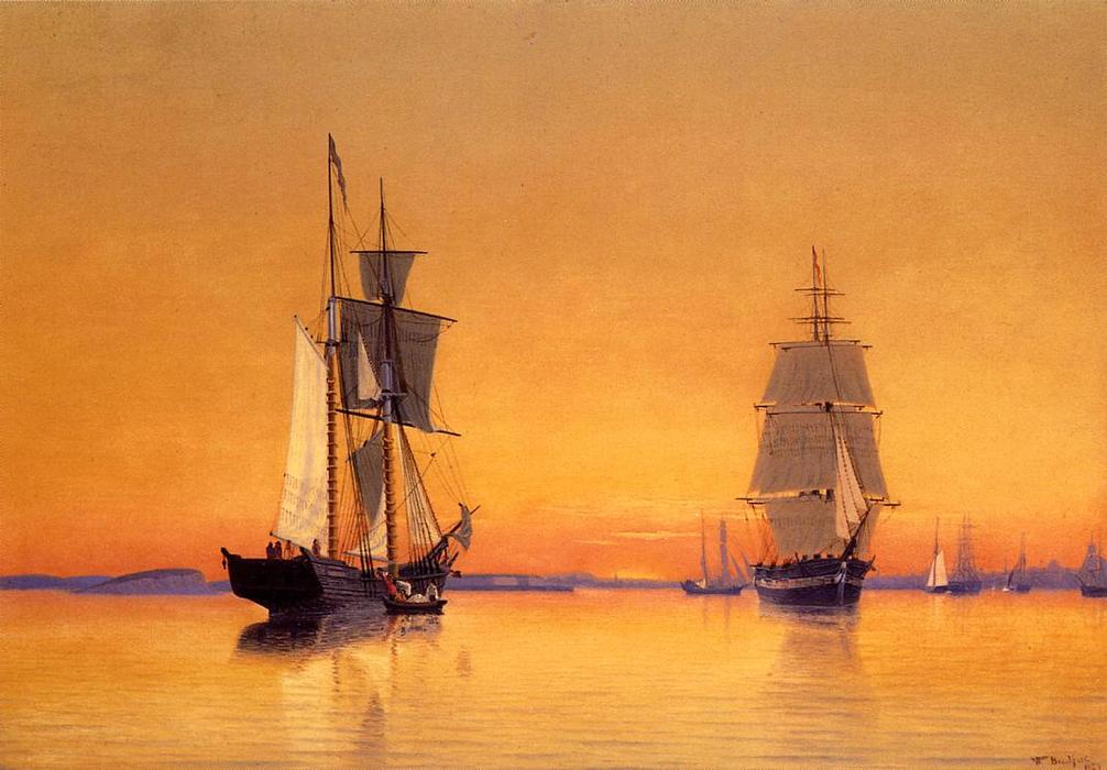 Ships In Boston Harbor At Twilight — William Bradford