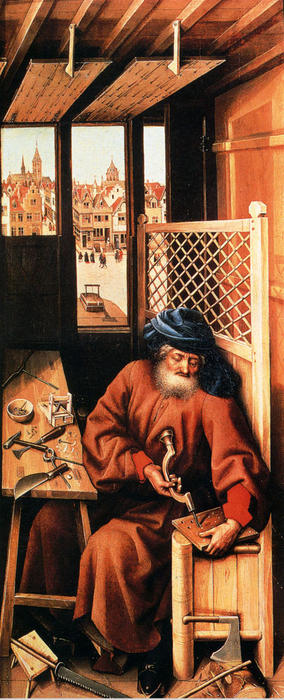 St. Joseph Portrayed As A Medieval Carpenter (center Panel Of The Merode Altarpiece) — Robert Campin (master Of Flemalle)