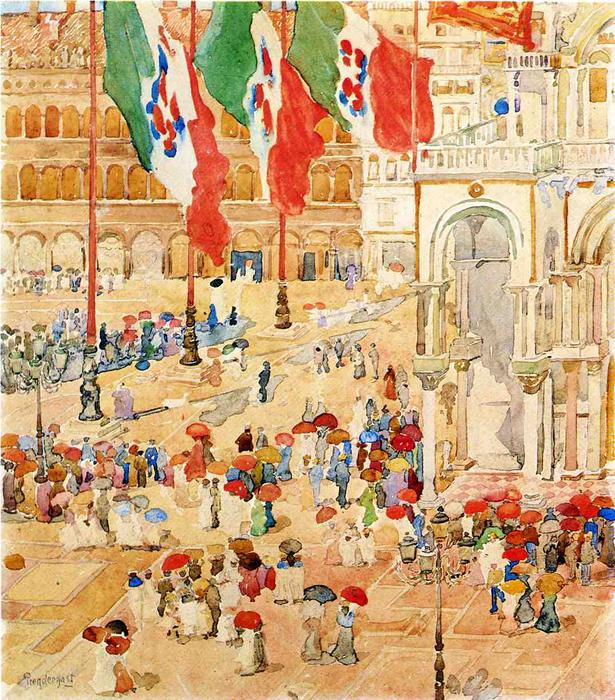 Piazza Of St. Marks (aka The Piazza, Flags, Venice) — Maurice Brazil Prendergast