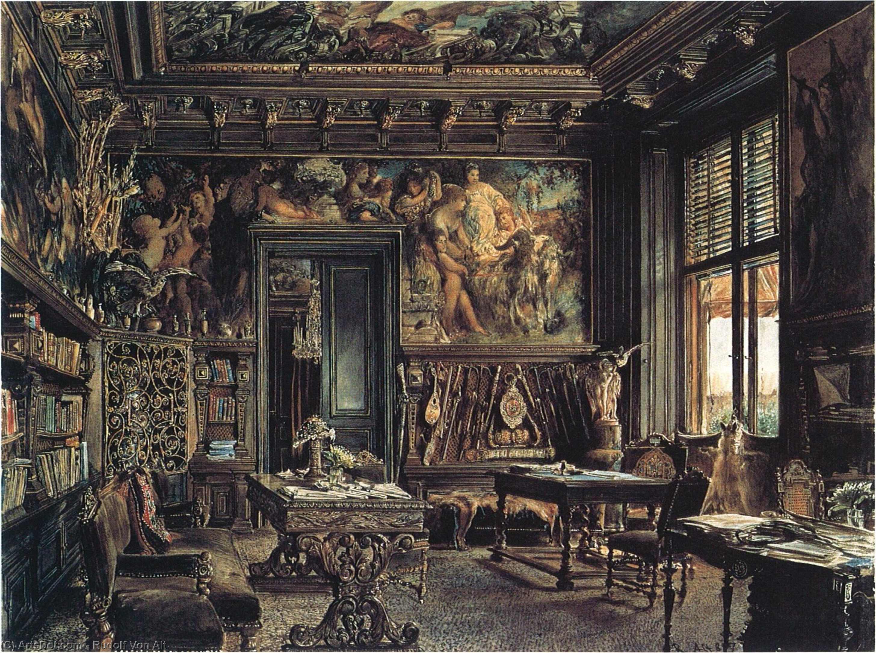 The Library In The Palais Dumba — Rudolf Von Alt