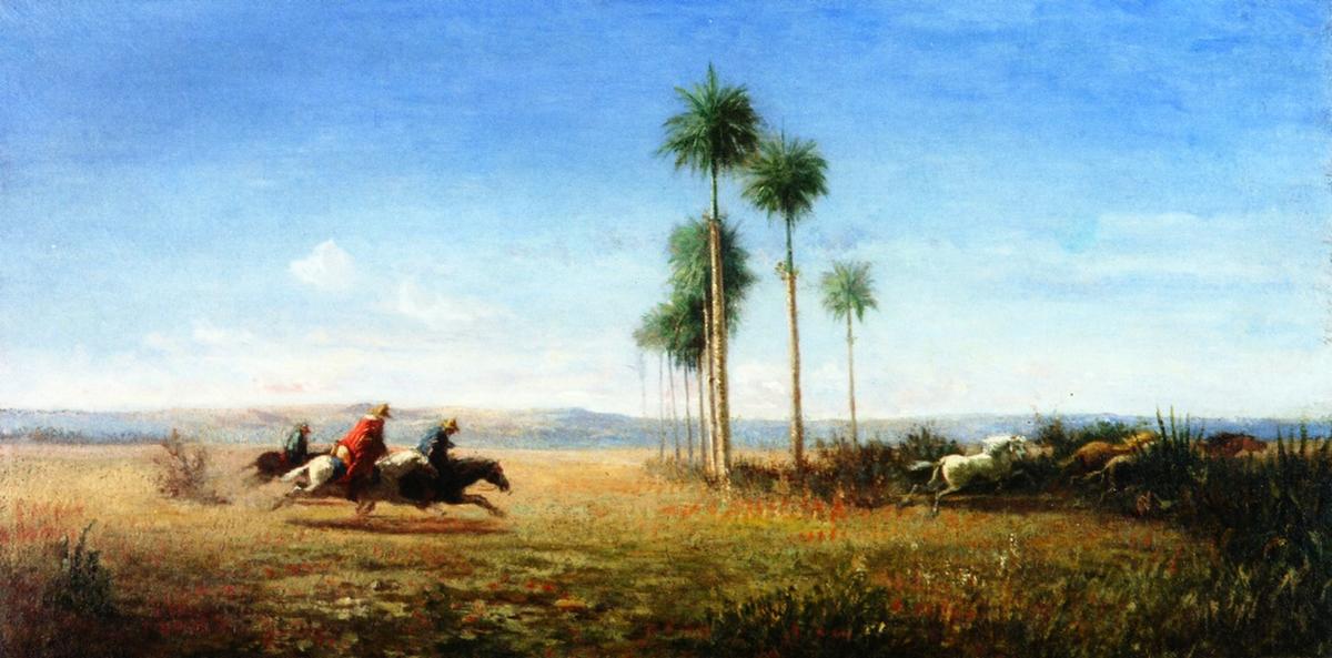 Three Riders And Horses Galloping On A Plain (venezuela) — Camille Pissarro