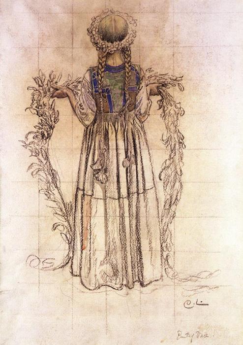 Jenny With Flower Girland — Carl Larsson