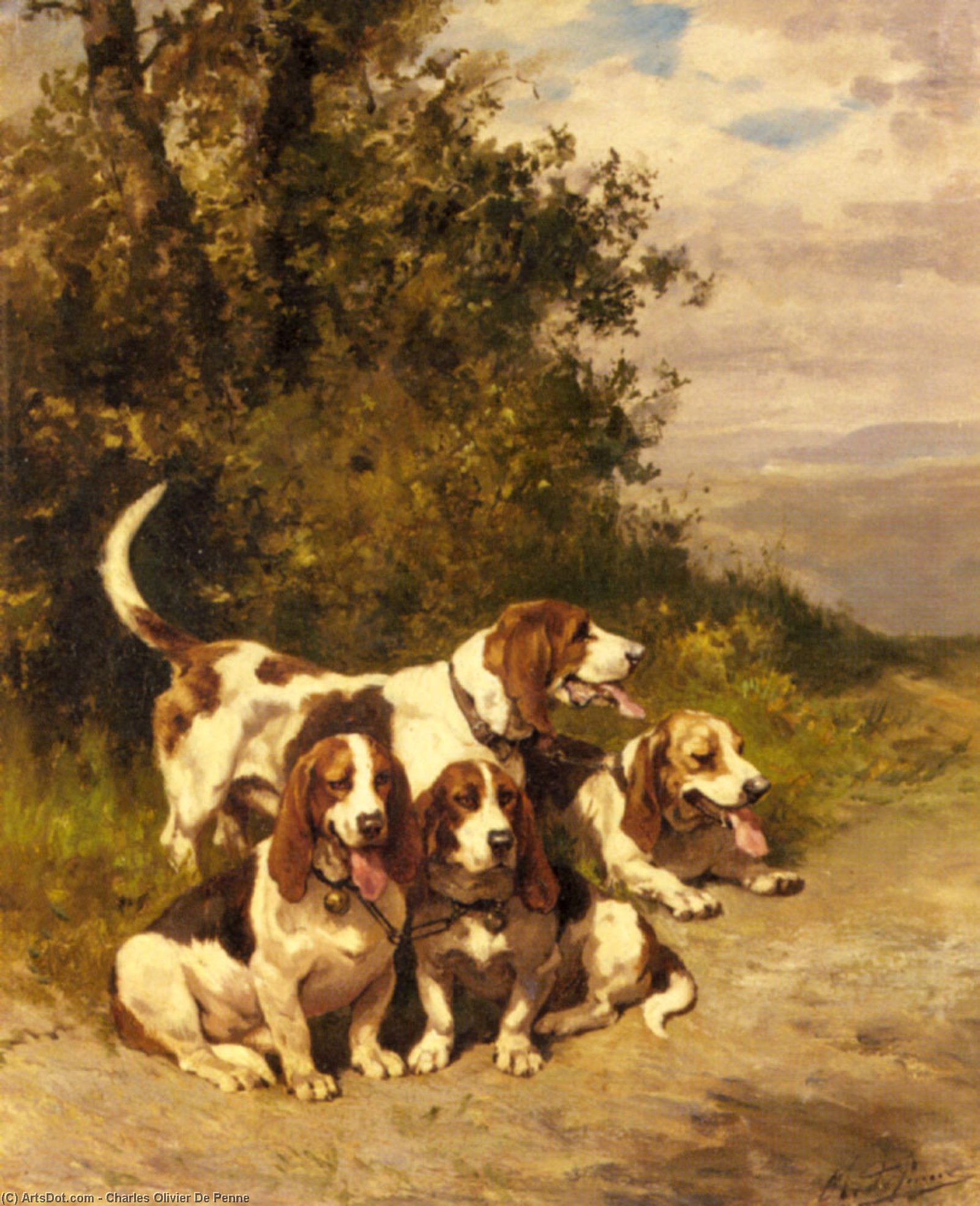 Hunting Dogs On A Forest Path — Charles Olivier De Penne