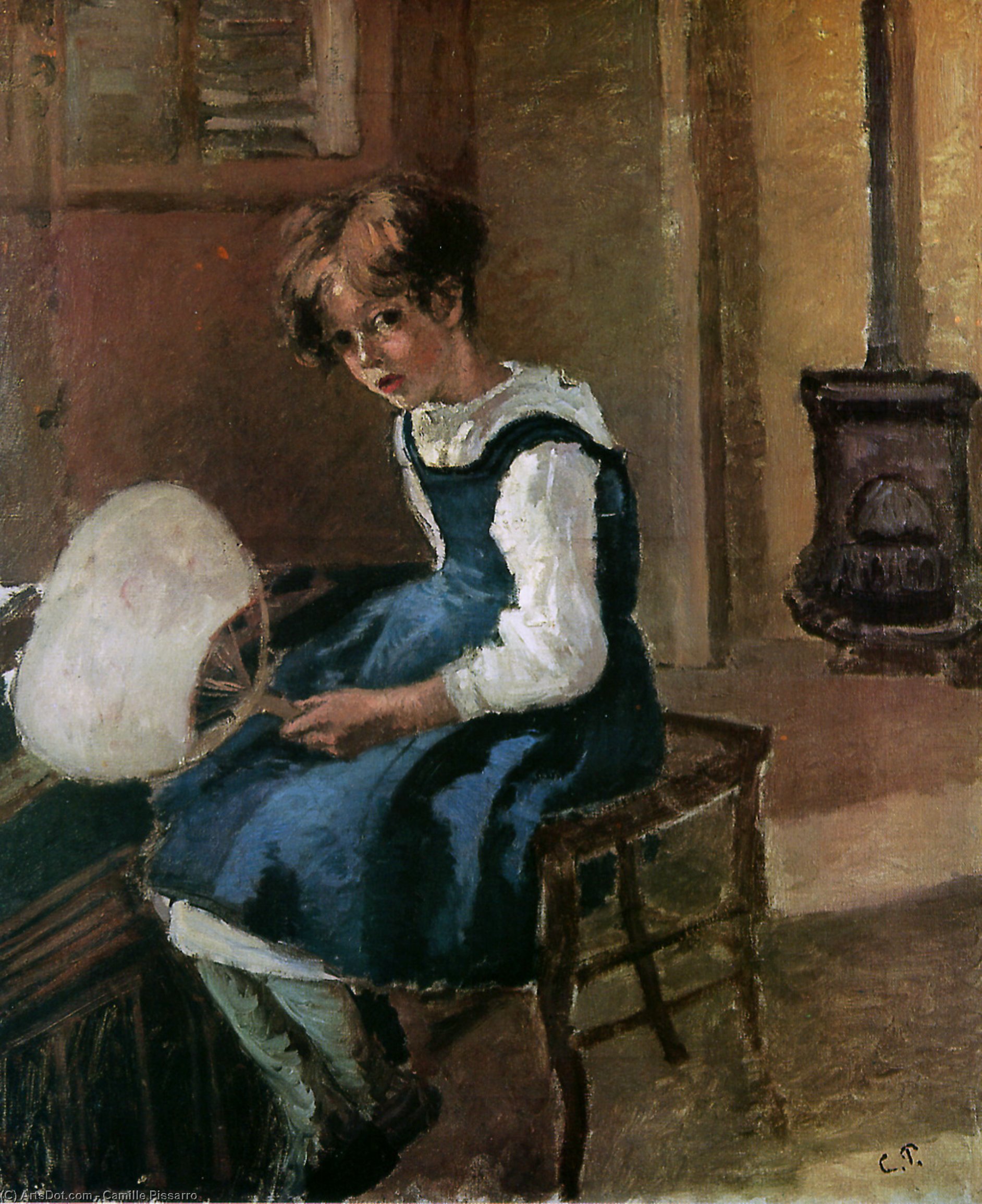 Jeanne Holding A Fan Sun — Camille Pissarro