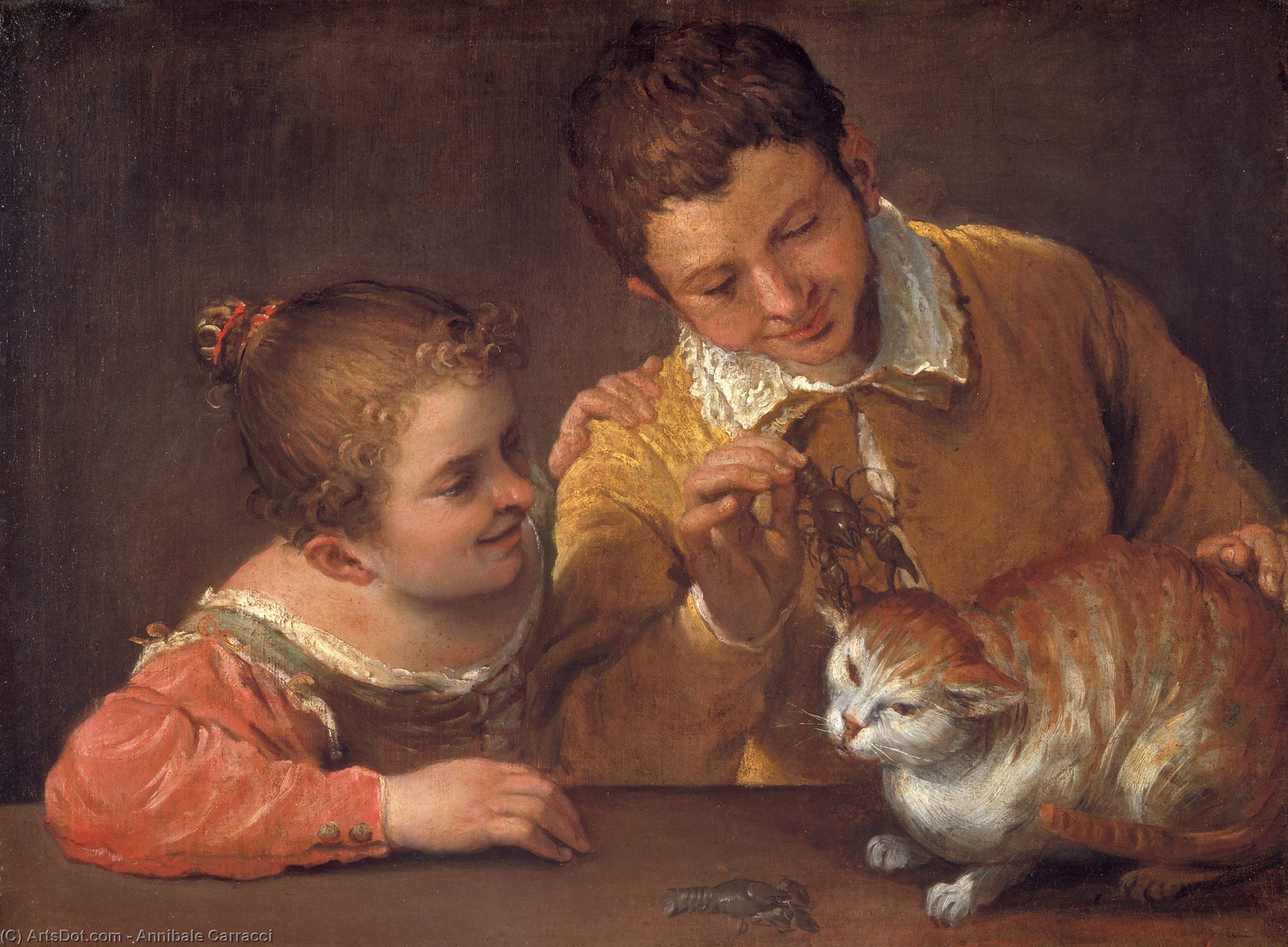 Two Children Teasing A Cat — Annibale Carracci