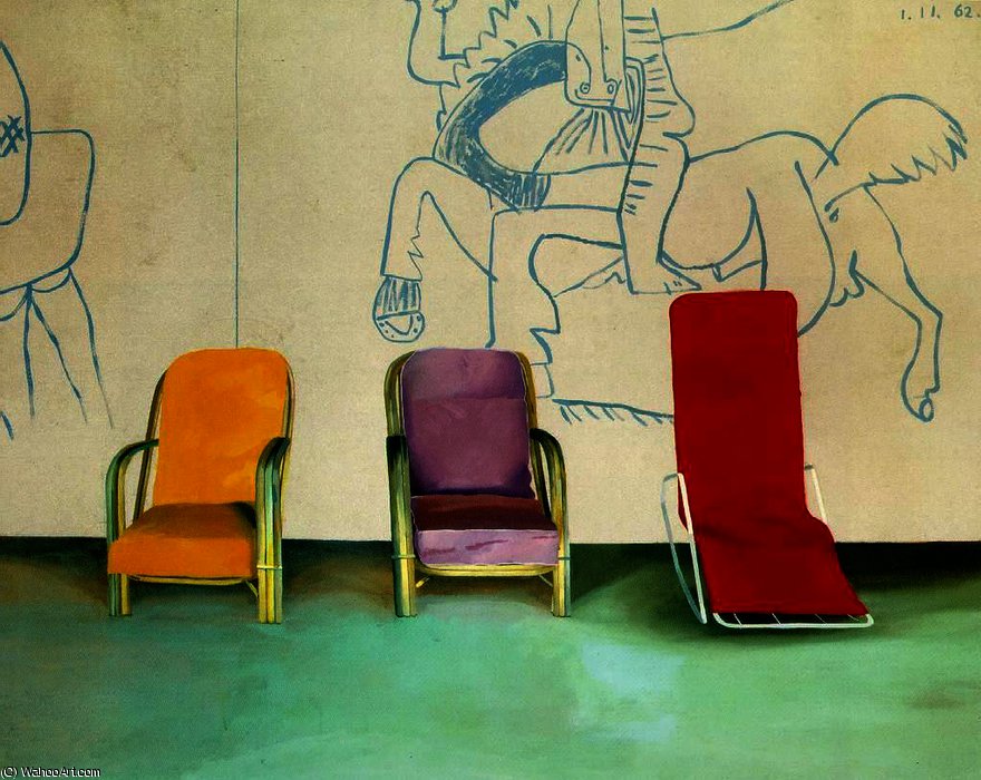 Three Chairs with a Section of a Picasso Mural