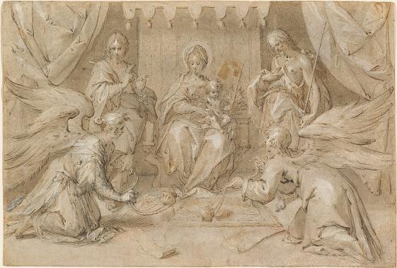 The Madonna Enthroned With Saint John The Baptist And Saint John The Evangelist — Hans Von Aachen