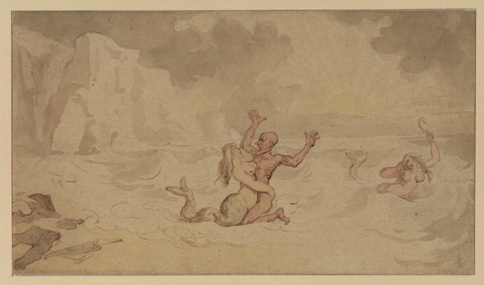 Two Mermaids And A Bather By The Seashore — Thomas Rowlandson