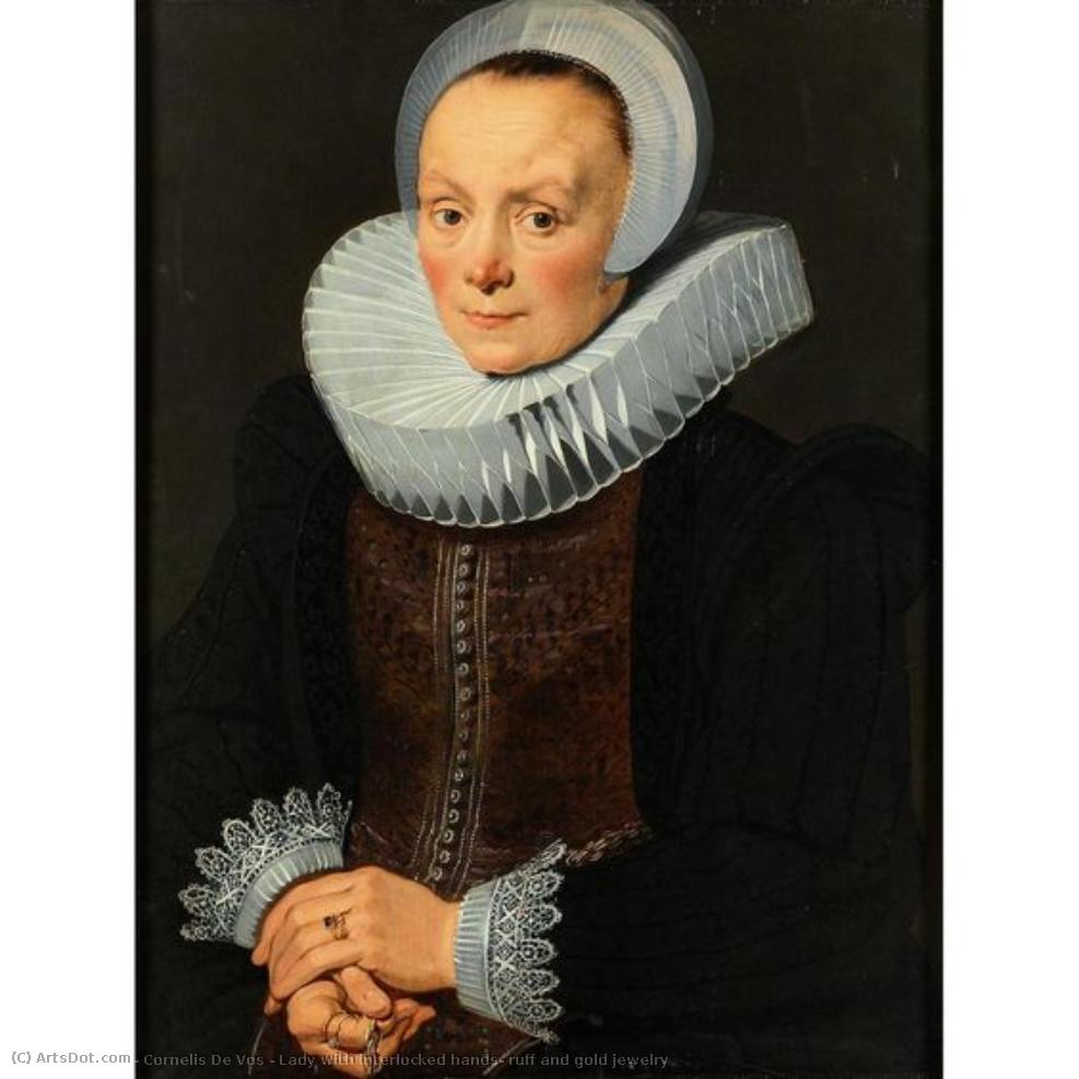 Lady With Interlocked Hands, Ruff And Gold Jewelry — Cornelis De Vos