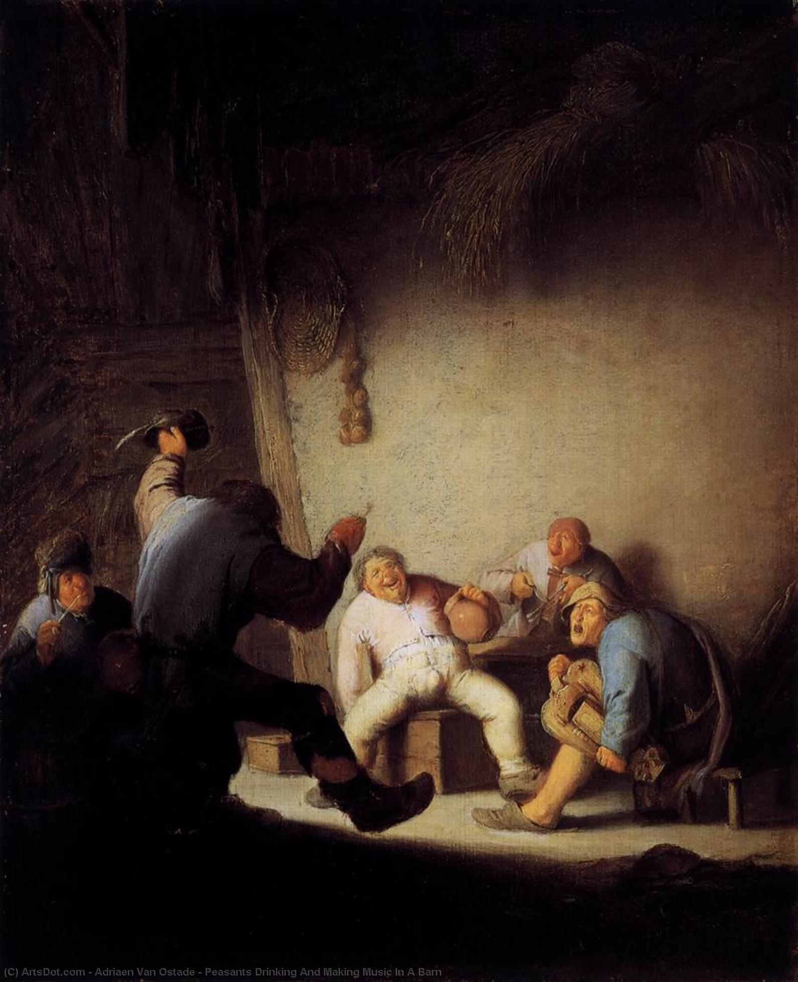 Peasants Drinking And Making Music In A Barn — Adriaen Van Ostade