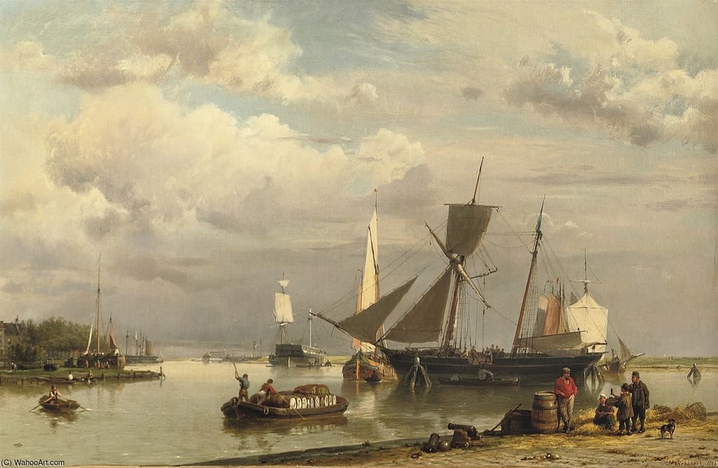Loading The Two-master On A Calm Day — Hermanus Junior Koekkoek
