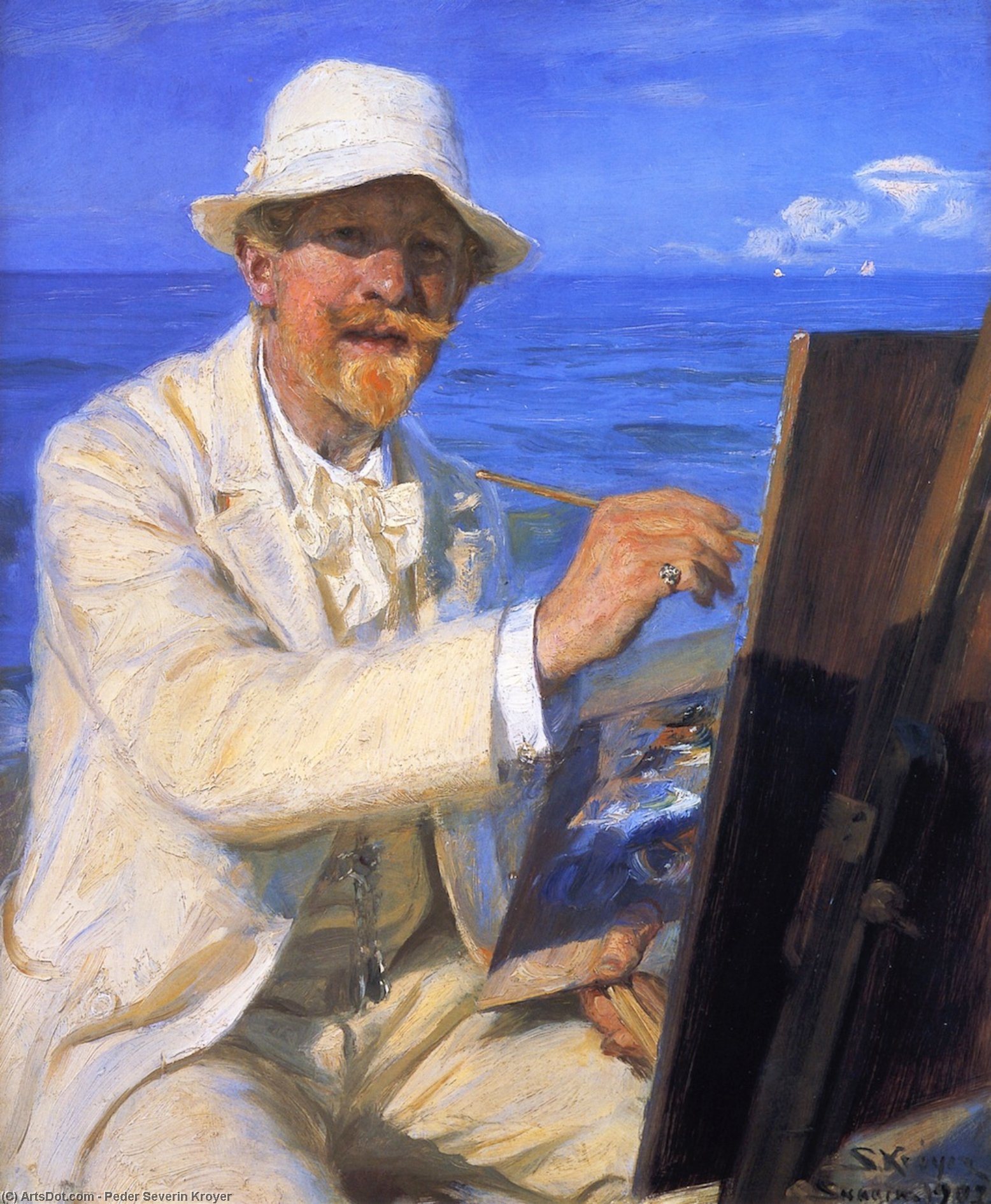 Self-portrait, Sitting By His Easel At Skagen Beach — Peder Severin Kroyer