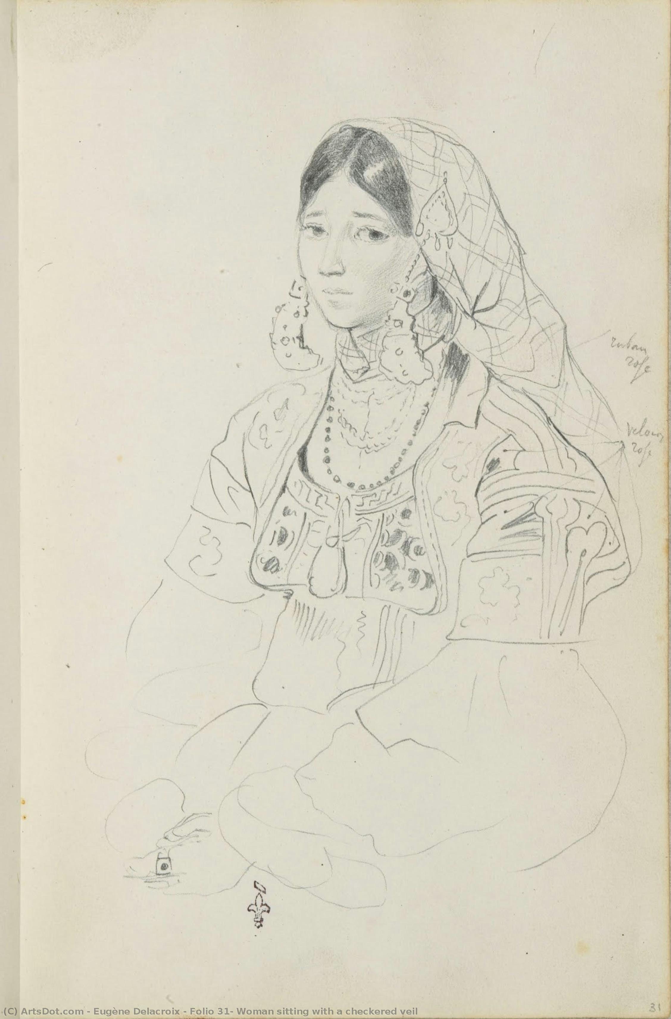 Folio 31, Woman Sitting With A Checkered Veil — Eugène Delacroix