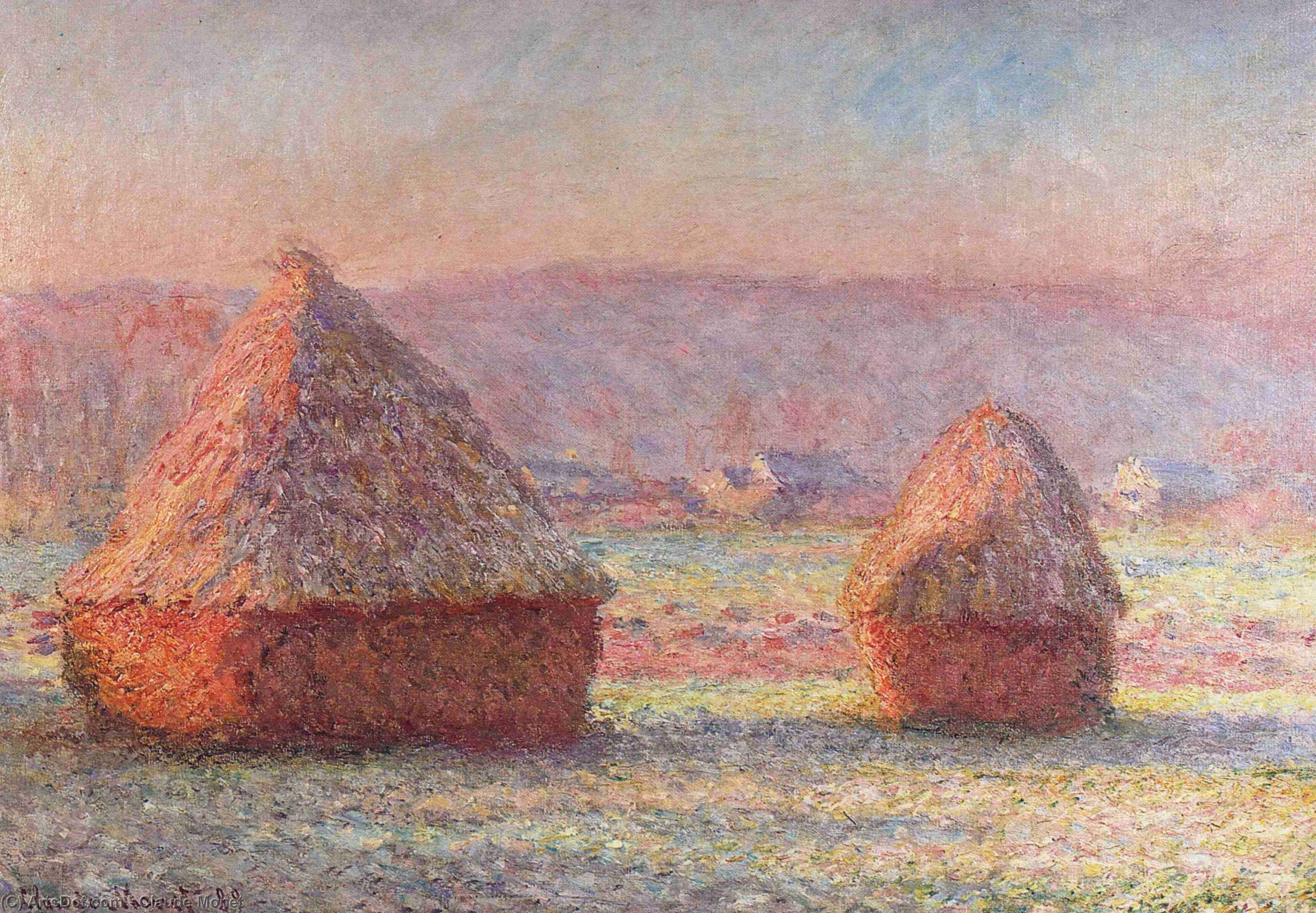 Haystacks - White Frost, Sunrise — Claude Monet