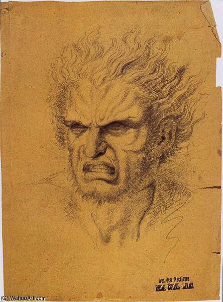 Devil Head With Flaming Hair — Albin Egger Lienz